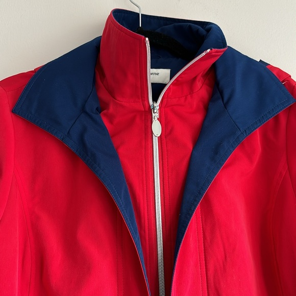 LIZ CLAIBORNE  vintage Red Coat Jacket Detachable Hood & Lining Zip Up Womens M - Picture 3 of 10